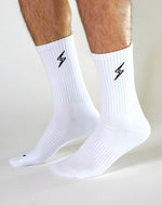Load image into Gallery viewer, Shurtlive Cushioned Bolt Crew Socks-White
