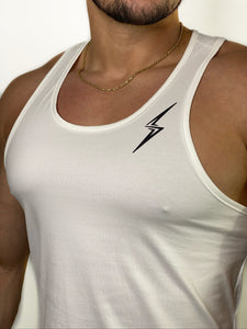 Curved Hem Bolt Tank Top-White/Black