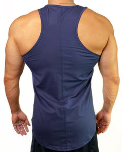 Curved Hem Bolt Tank Top-Navy/White