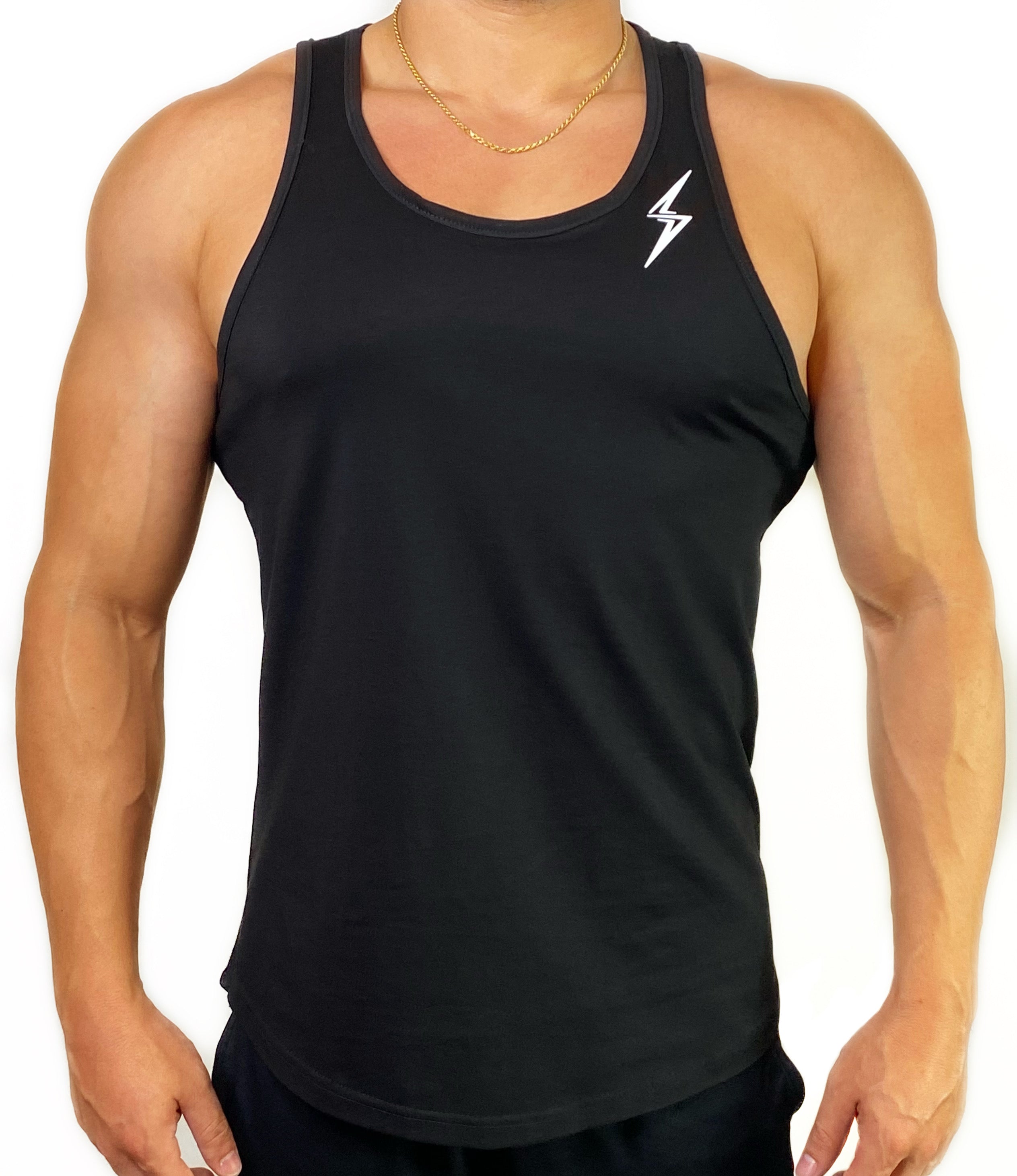 Curved Hem Bolt Tank Top-Black/White