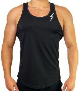 Curved Hem Bolt Tank Top-Black/White