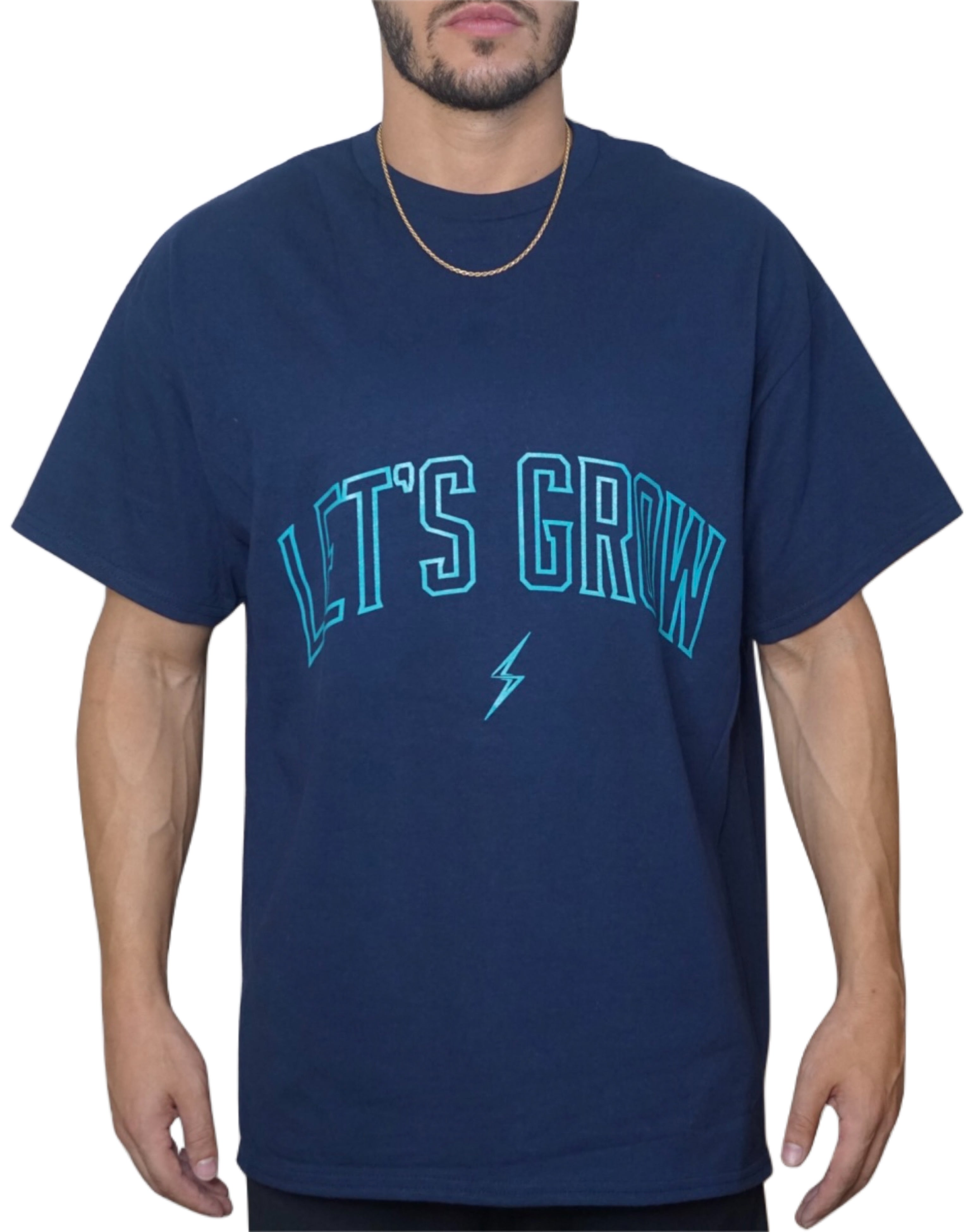 Oversized Let's Grow Arc Tee-Navy/Teal