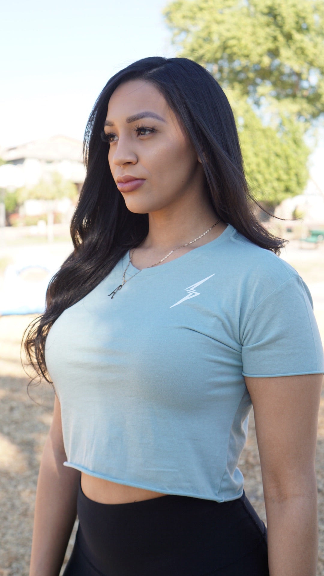 Shurtlive Bolt Crop Tee-Stonewash Teal