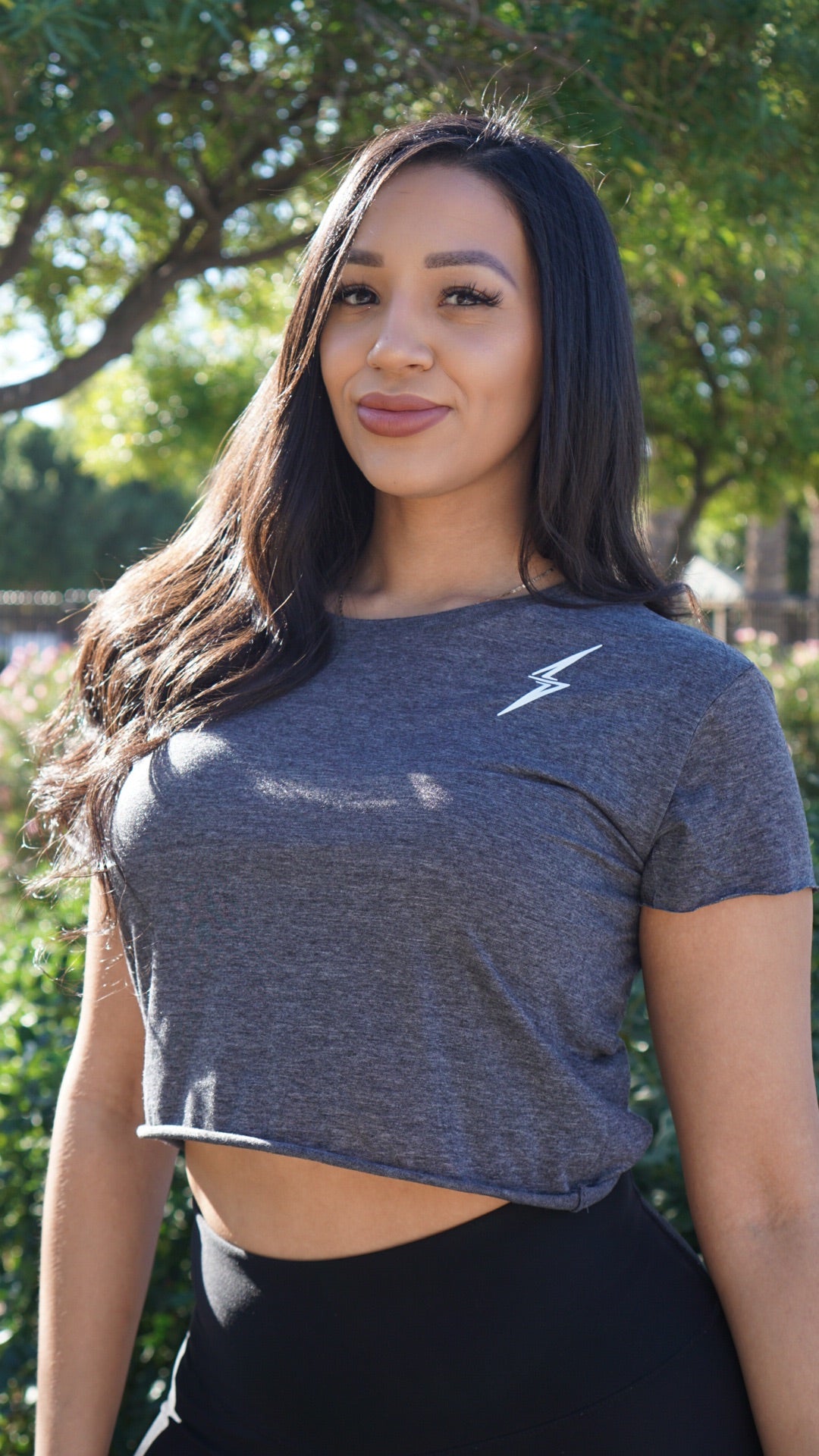 Shurtlive Bolt Crop Tee-Charcoal Grey