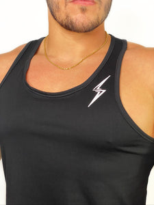 Curved Hem Bolt Tank Top-Black/White