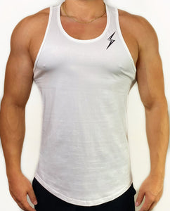 Curved Hem Bolt Tank Top-White/Black