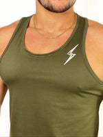 Load image into Gallery viewer, Curved Hem Bolt Tank Top-Military Green/White
