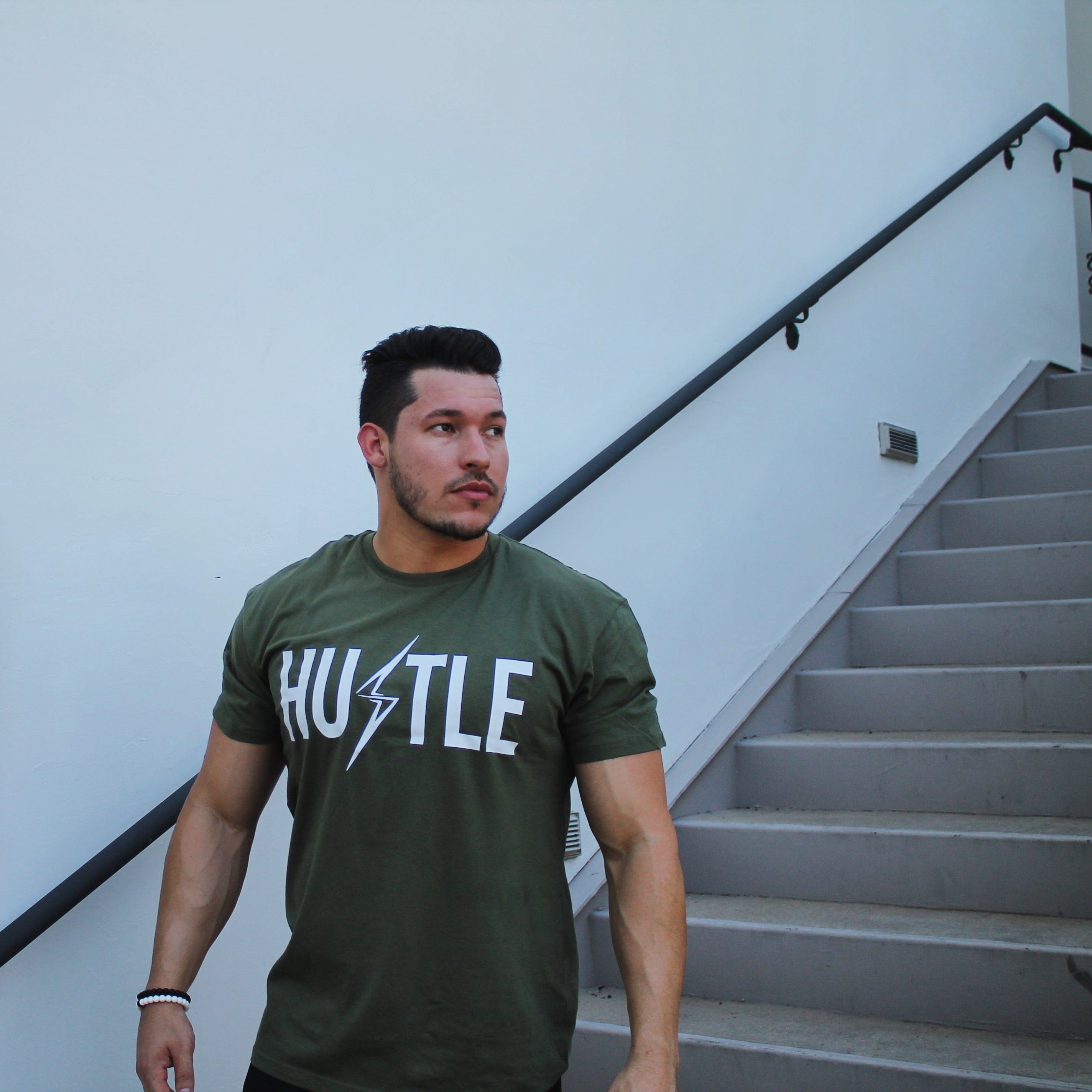 Men's Hustle Tee-Military Green/White