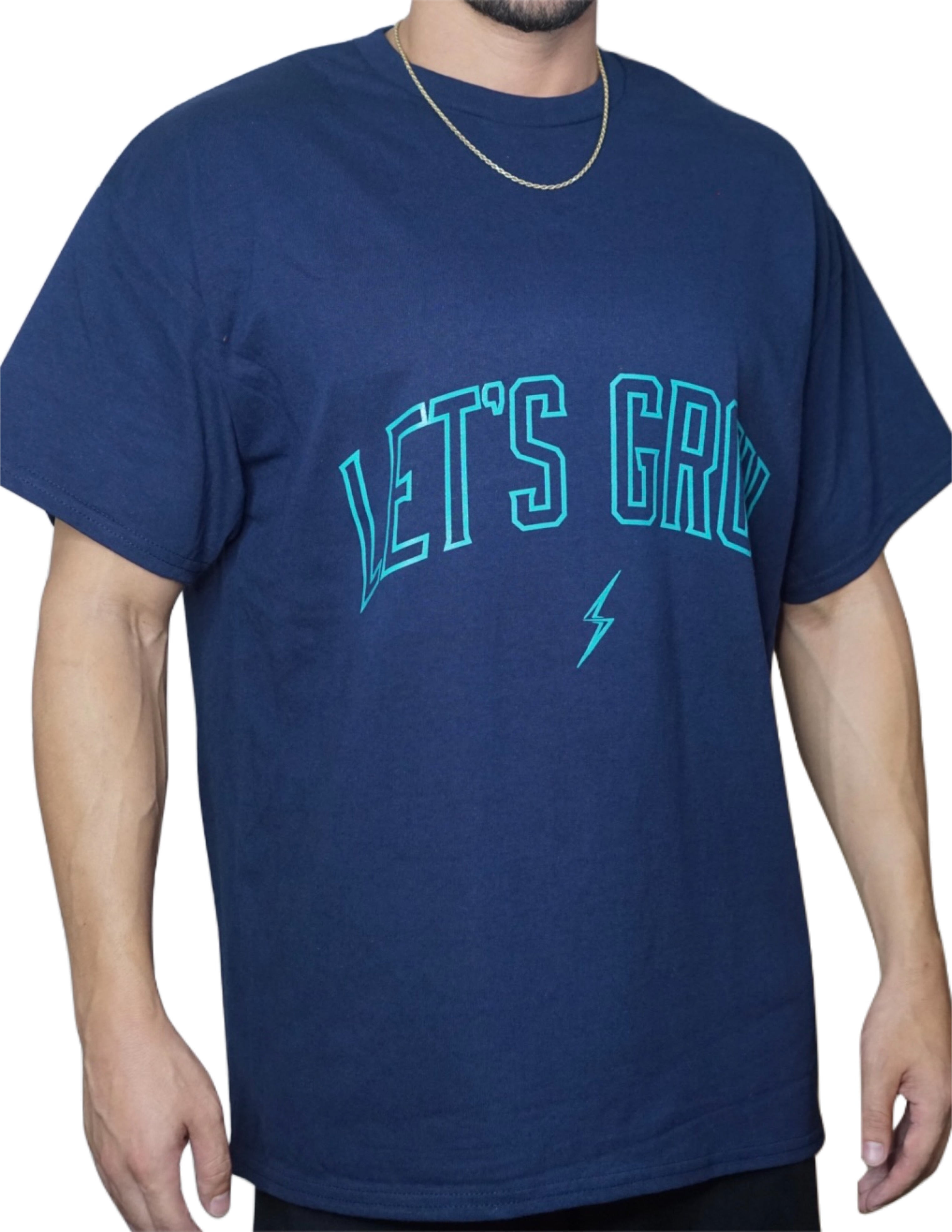 Oversized Let's Grow Arc Tee-Navy/Teal