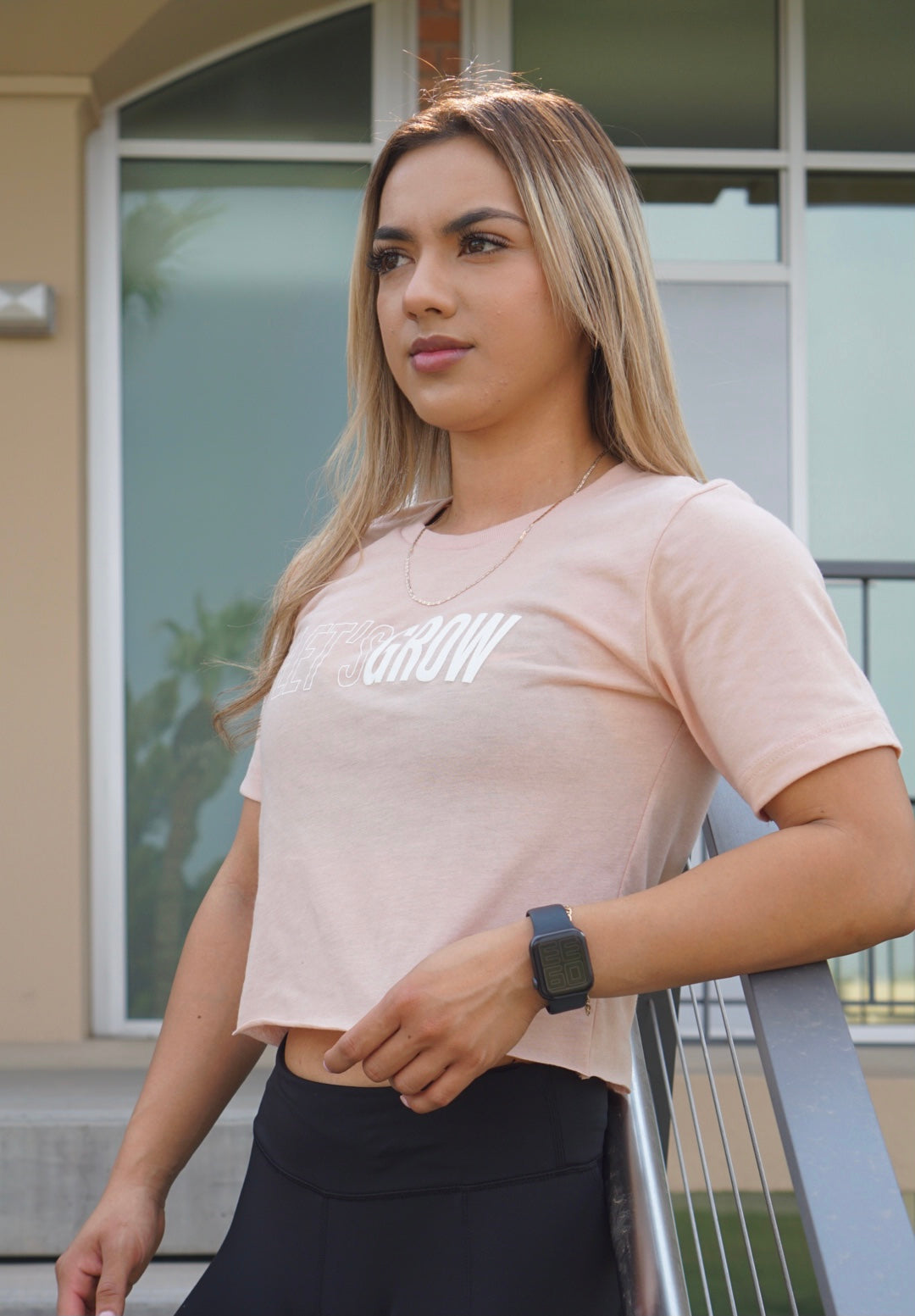 Let's Grow Outline Crop Top-Heather Peach/White