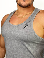 Load image into Gallery viewer, Curved Hem Bolt Tank Top-Heather Grey/Black
