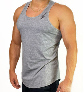 Curved Hem Bolt Tank Top-Heather Grey/Black