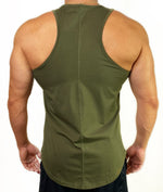 Load image into Gallery viewer, Curved Hem Bolt Tank Top-Military Green/White
