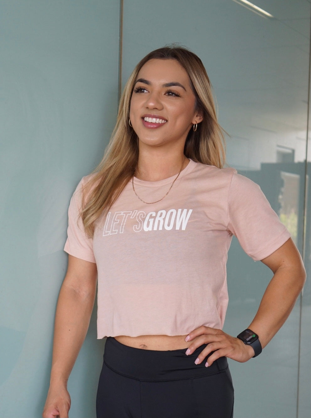 Let's Grow Outline Crop Top-Heather Peach/White