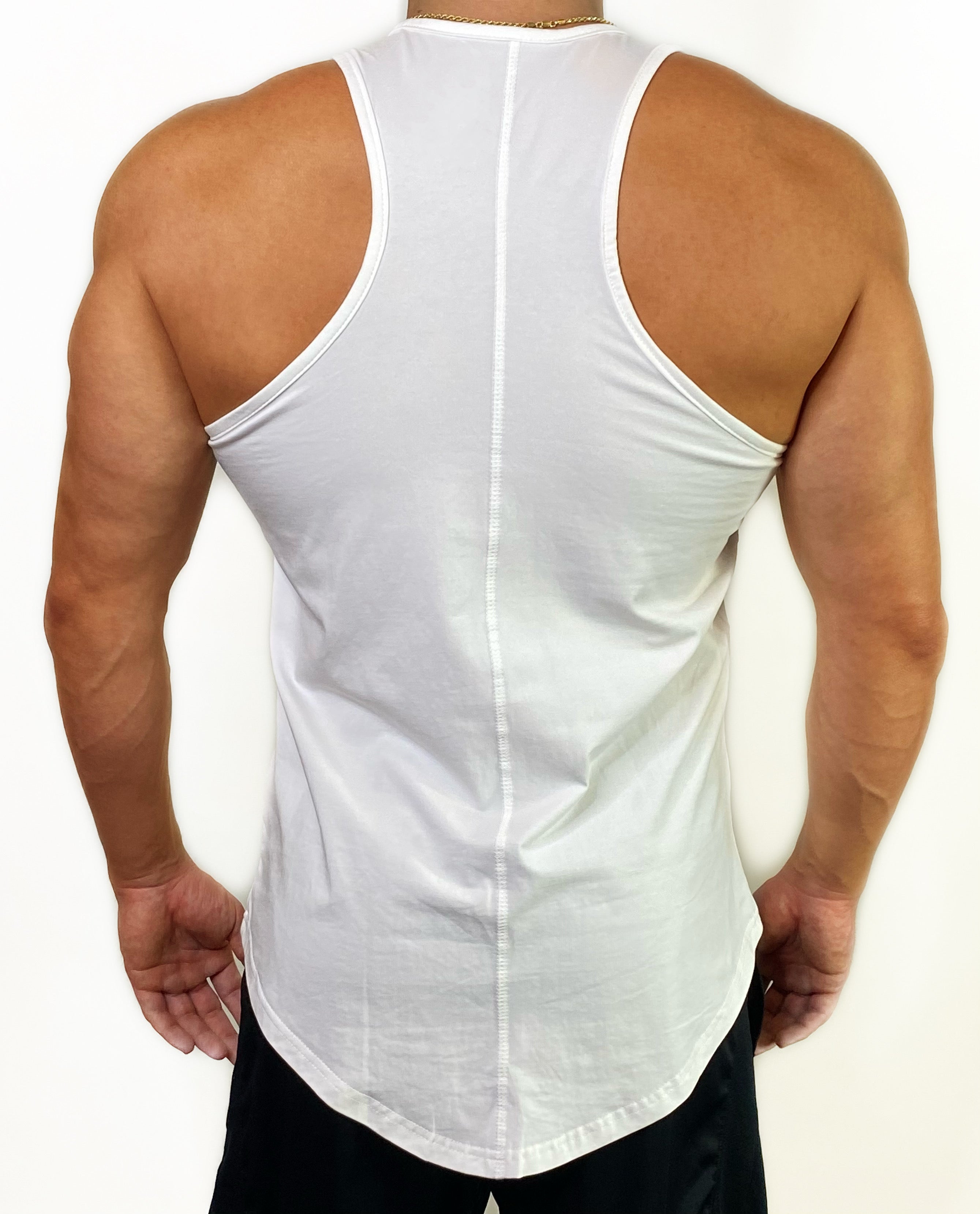 Curved Hem Bolt Tank Top-White/Black